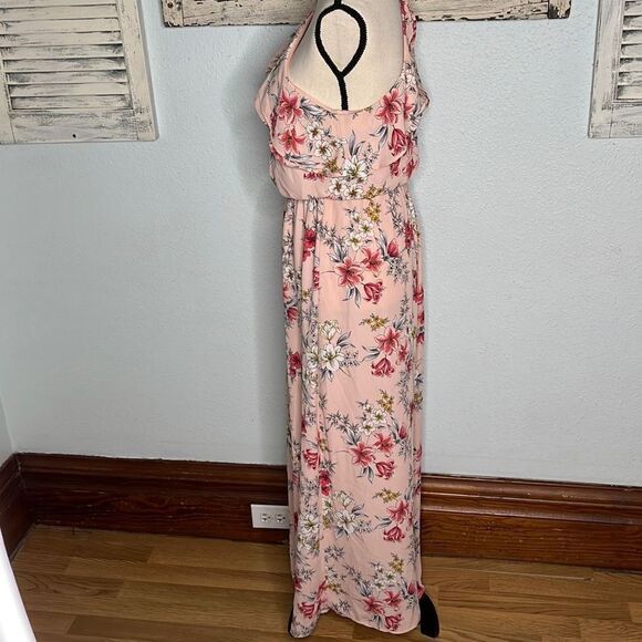 Lush Floral Maxi Sleeveless Halter Keyhole Back Pink Women's Dress Size Medium - Picture 5 of 11